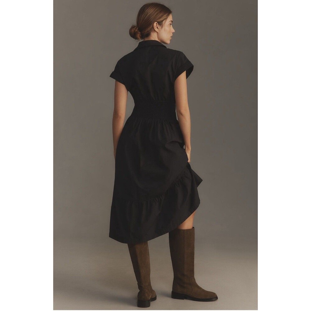 Anthropologie Midi Shirt Dress Black Pleated Cotton Preppy Retro Boho Medium NWT - Picture 9 of 14